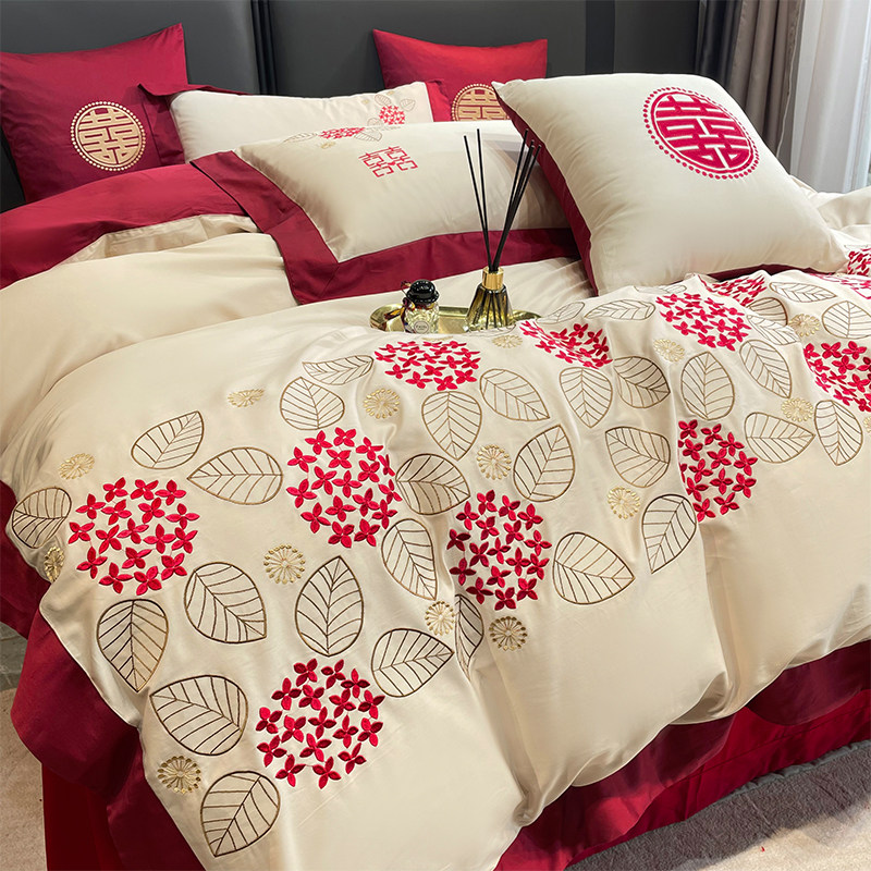 100支长绒棉四件套结婚礼铺床上用品婚庆纯全棉床单被Z套抱枕六件,床上用品,婚庆床品套件,淘宝优惠券,粉丝福利购,淘宝优惠卷