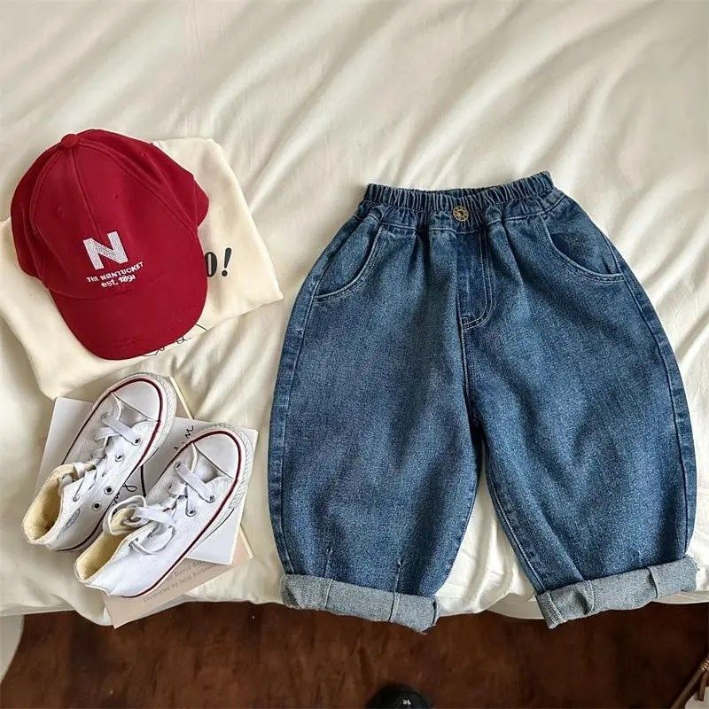 2024年秋季新款儿童牛仔裤男女童纯色阔腿裤宝宝百搭萝卜哈伦裤潮,童装/婴儿装/亲子装,裤子,淘宝优惠券,粉丝福利购,淘宝优惠卷