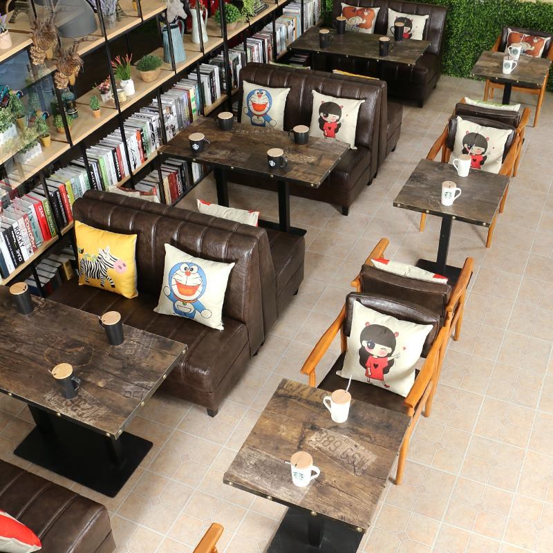 实木酒吧西餐咖啡厅复古清吧料理店音乐餐吧桌椅组合靠墙卡座沙发