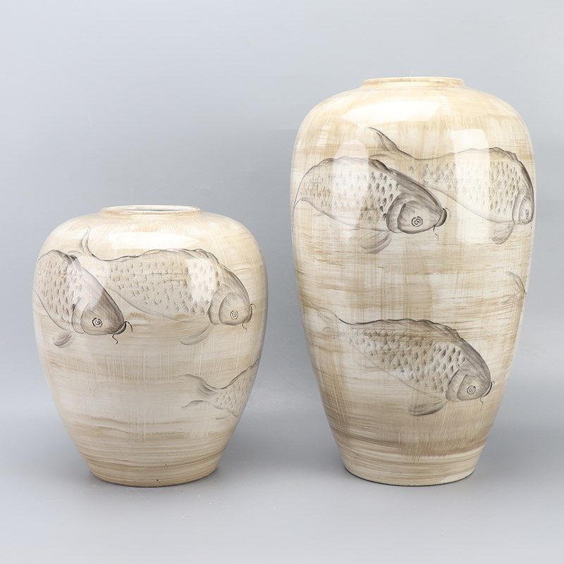 新中式手绘鲤鱼陶瓷花瓶样板房家居E客厅侘寂风花器装饰售楼处摆,农机/农具/农膜,灌溉工具,淘宝优惠券,粉丝福利购,淘宝优惠卷