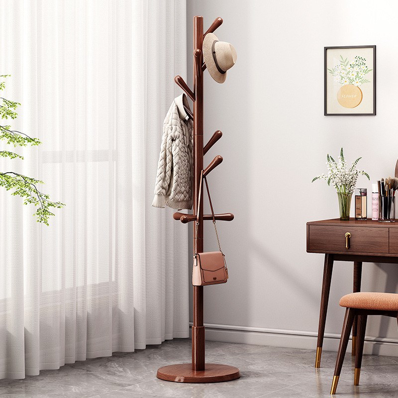 实木衣帽架卧室落地衣架家用小户型客厅简易挂衣架衣服帽子展示架
