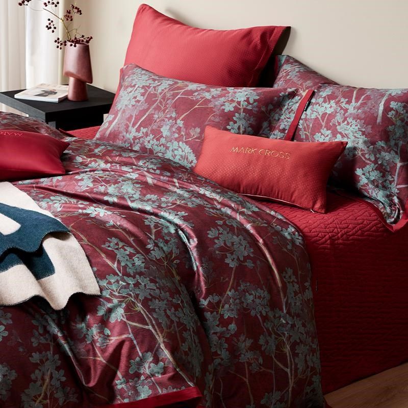 鸢尾画报~全棉i长绒棉婚庆四件套纯棉红色被套床单复古高级感床品,床上用品,婚庆床品套件,淘宝优惠券,粉丝福利购,淘宝优惠卷