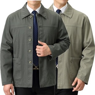 翻领休闲茄克衫 春秋季 中年男士 全棉纽扣夹克衫 爸爸外套中老年男士