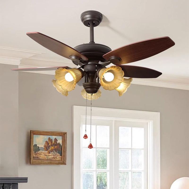 美式餐厅风扇灯家用一体吊扇灯创意个性客厅卧室饭厅店铺复古灯具