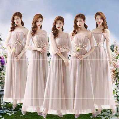 大气遮肉连e衣裙裙子演出主持人仙女秋季秋冬天灰色礼服裙伴娘服