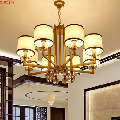 现代新中式吊灯布艺茶楼简约客厅灯水晶餐厅吊灯仿古铁艺中式灯具