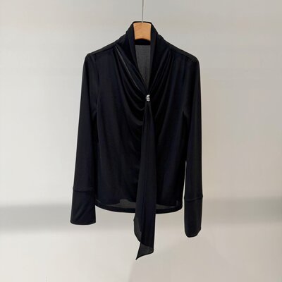 春新款上衣优雅系带飘带衬衫女