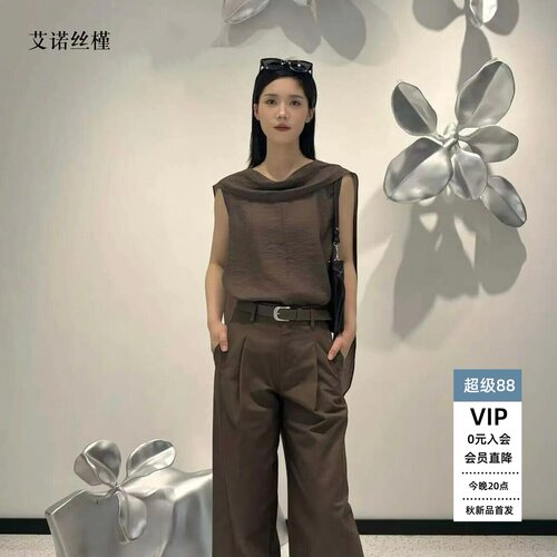 时尚百搭无袖飘带领衬衫女上衣