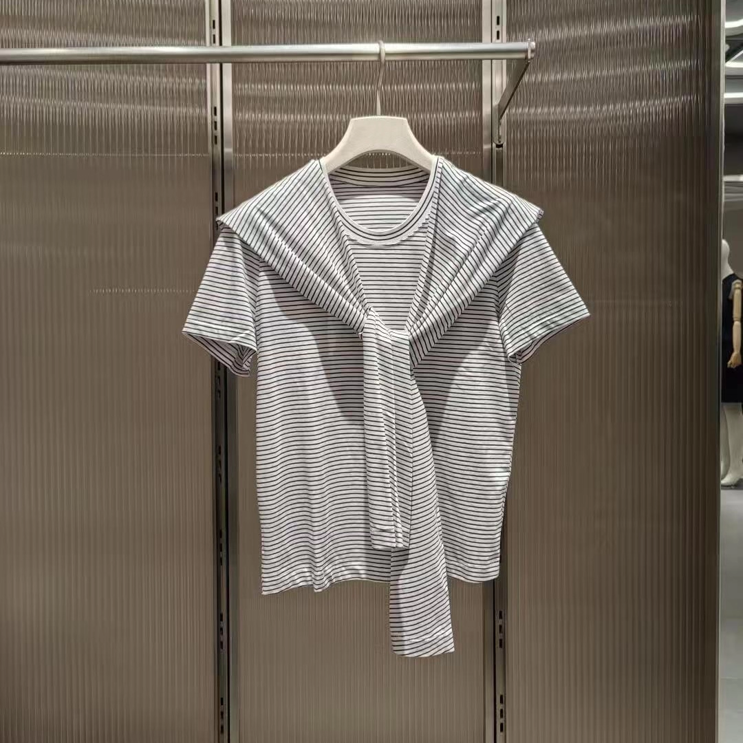 新品T恤条纹短袖女叠搭