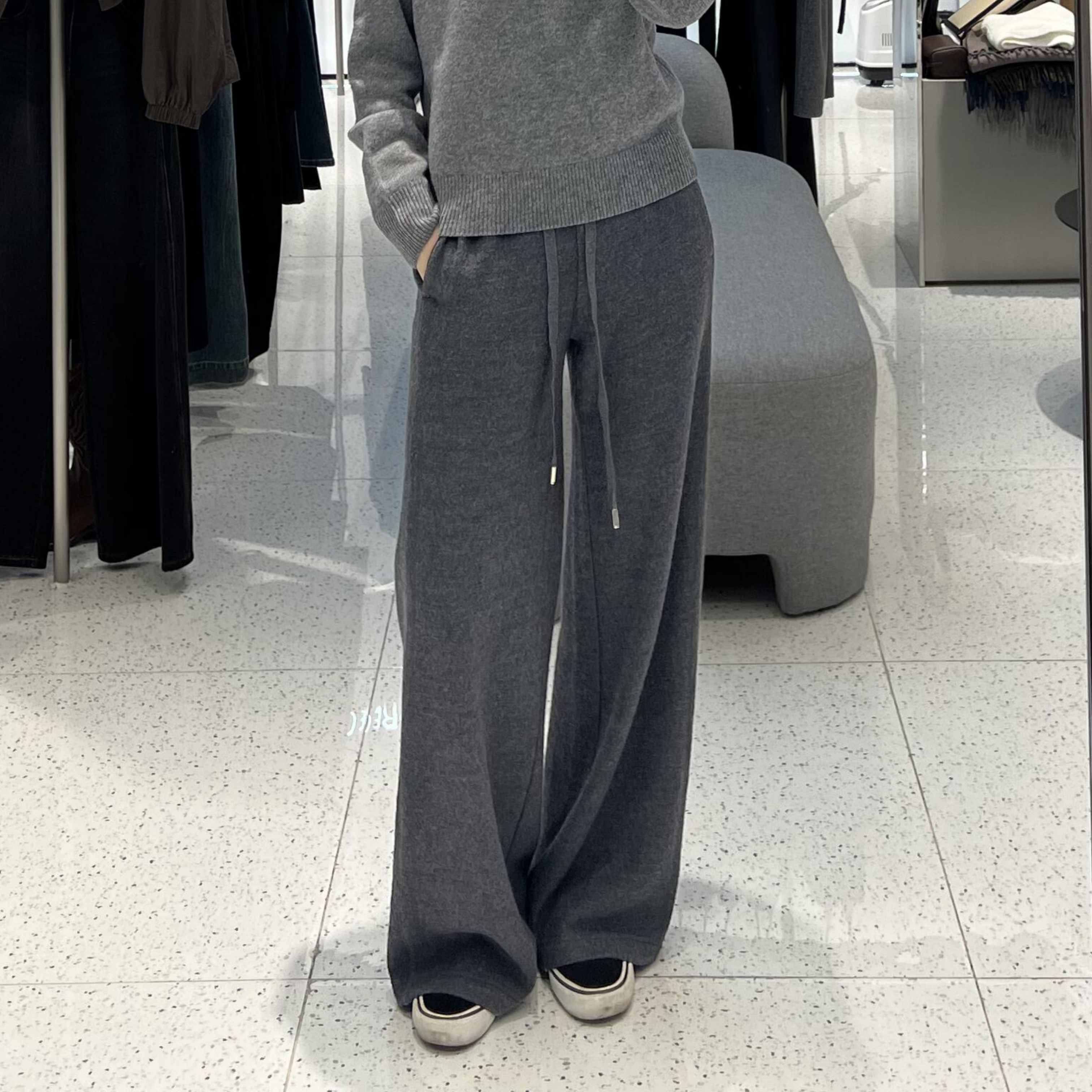 抽绳针织休闲裤女长裤