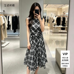 艾诺丝瑾官方旗舰店国内代购2026夏款格纹无袖连衣裙BR902122