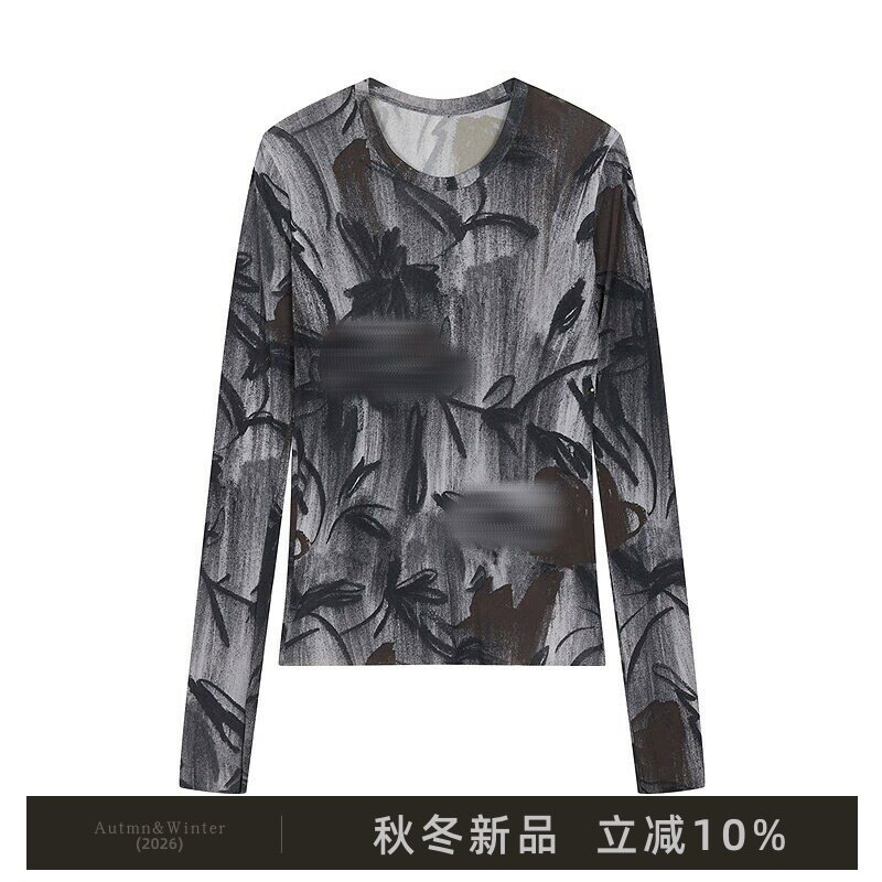 outlets官方店商场同款2026秋T恤女玫瑰花影网纱罩衫7114460