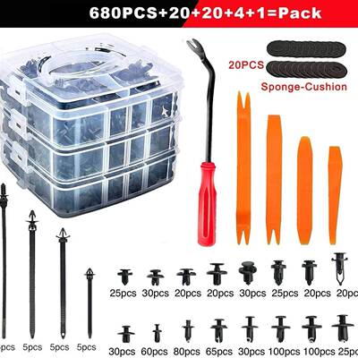 爆款725pcs盒装卡扣680pcs加拆卸工具车身挡泥板前杠紧固件适配车