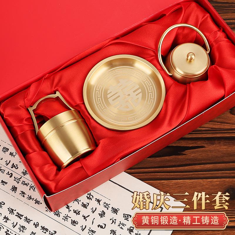 爆款黄铜子孙桶三件套摆件一桶金创意喜庆订婚结婚摆件婚庆乔迁用
