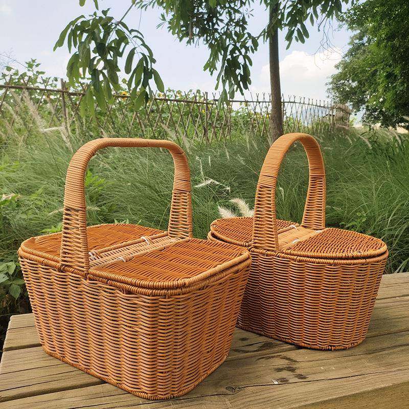 爆款藤编带盖野餐篮网红手提篮购物篮田园郊游花篮采摘篮道具收纳,收纳整理,脏衣篮,淘宝优惠券,粉丝福利购,淘宝优惠卷