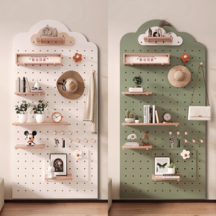 实木洞洞板置物架配件造型墙穿衣镜免打孔入户玄关定制挂衣架一体