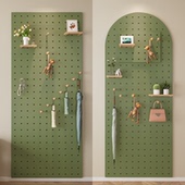 实木洞洞板置物架入户玄关配件免打孔定制挂板造型墙木柜收纳遮丑