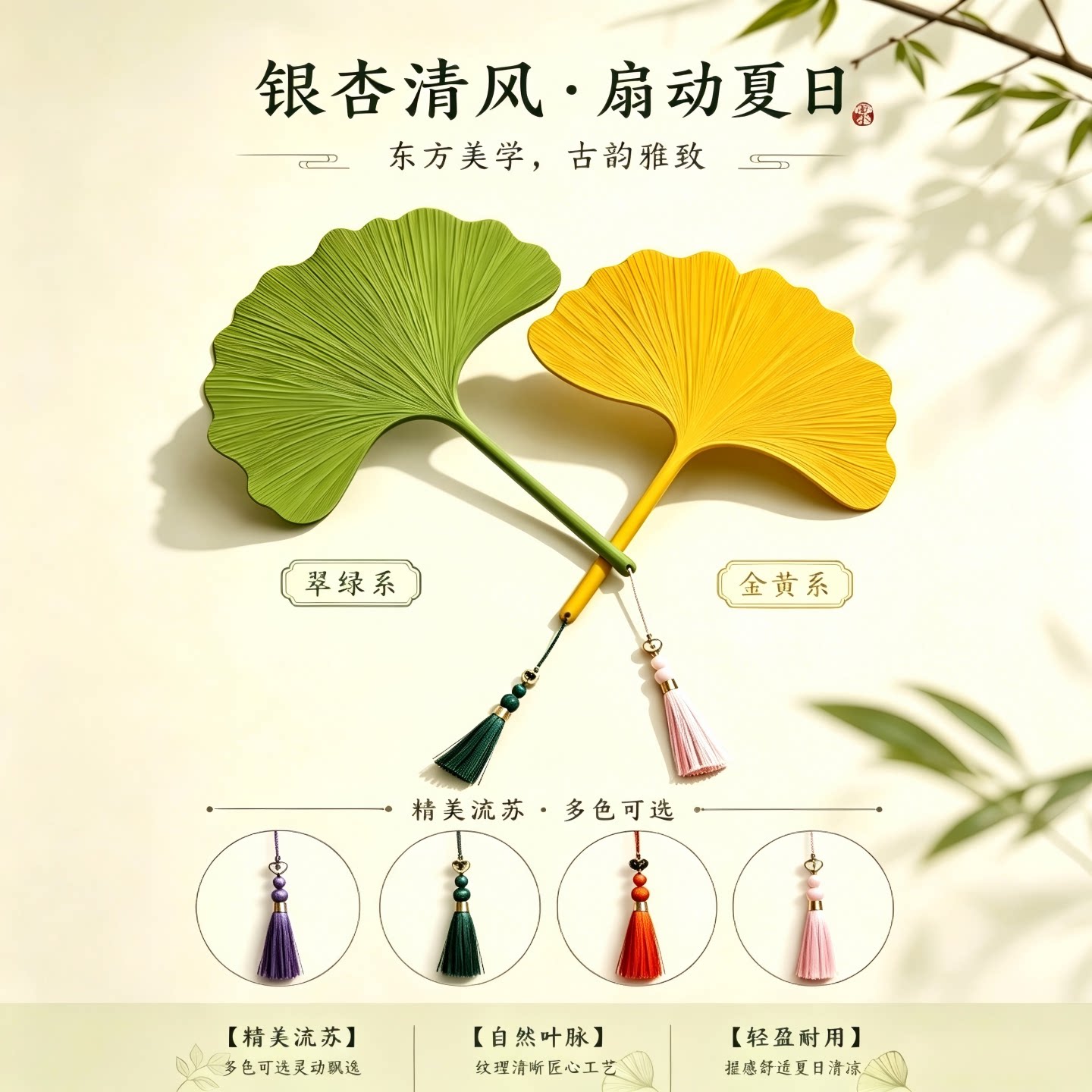 夏季便携银杏叶手摇扇2026新款图片