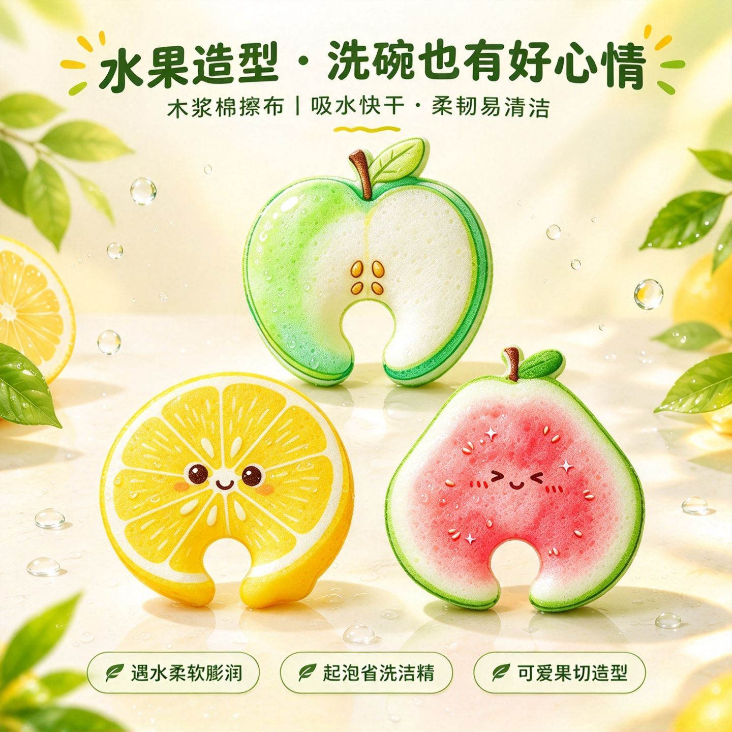 水果洗碗海绵擦布厨房吸水不沾油家用刷锅清洁去污神器木浆百洁布