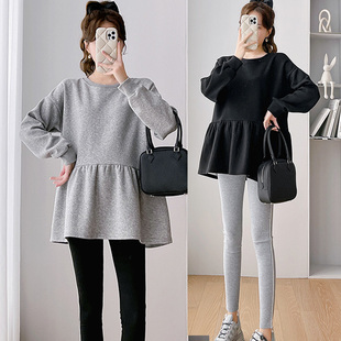 孕妇装春秋卫衣套装大尺码洋派款减龄小个子孕早期薄卫衣Z裙遮肚