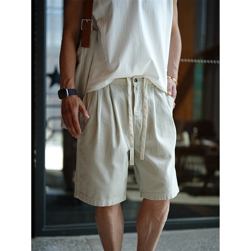 日系复古纯棉水洗斜纹牛仔中裤男士夏季潮流基础款简约工装五分裤,男装,牛仔裤,淘宝优惠券,粉丝福利购,淘宝优惠卷