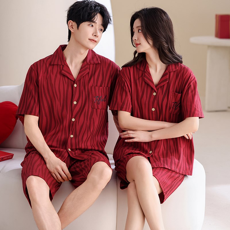 两套价 睡衣结婚新婚情侣套装夏季纯棉短袖红色男女高级感家居服