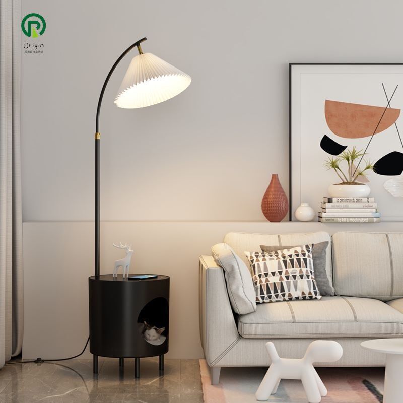 网红落地灯客厅沙发边轻奢茶几北欧抽屉卧室床头柜置物架一体台灯