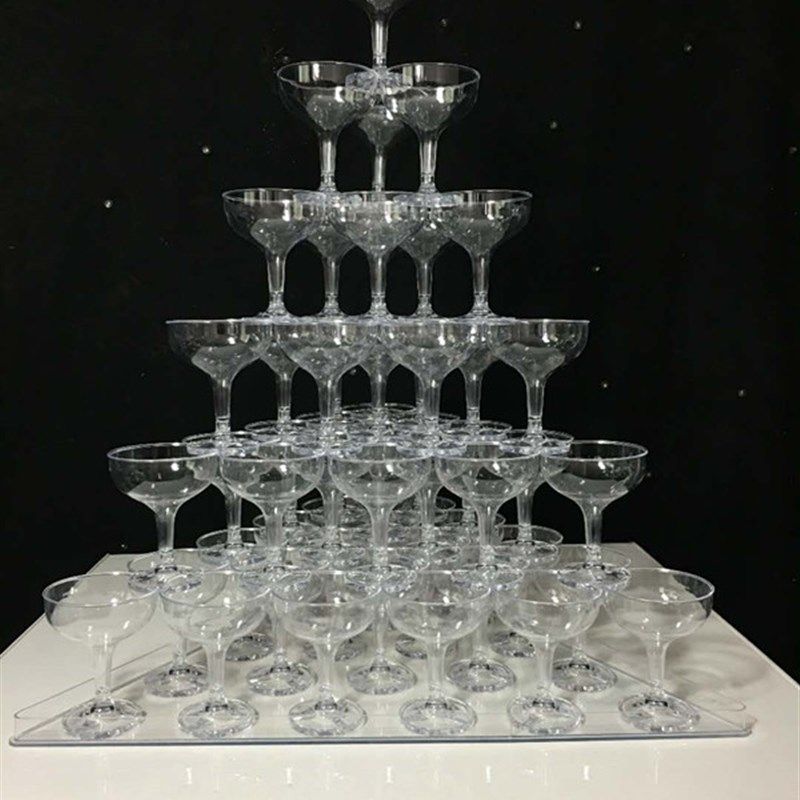 婚庆道具亚克力三角形香槟塔婚礼塑料高脚杯酒塔香槟杯专用防水槽