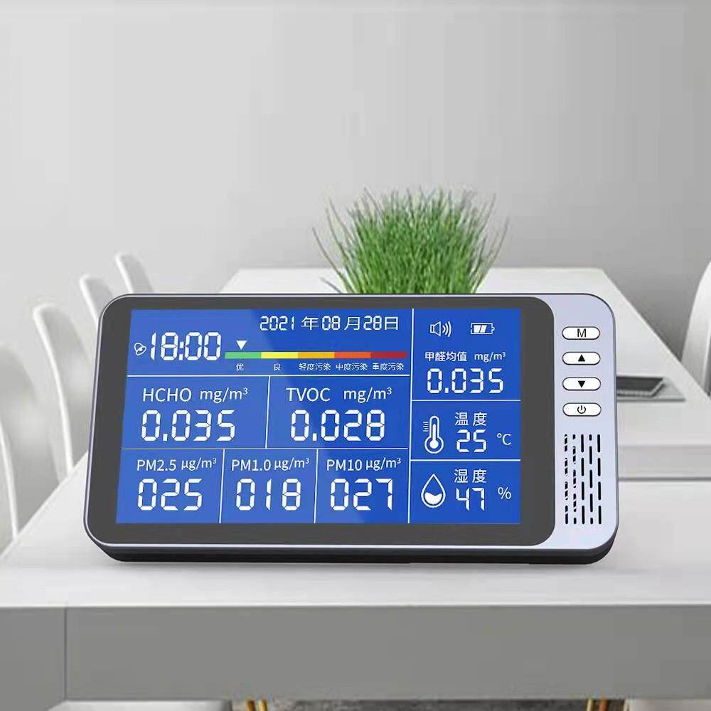 新品挂壁大屏幕甲醛pm2.5二氧化碳时间日期闹钟空气质量检测仪显