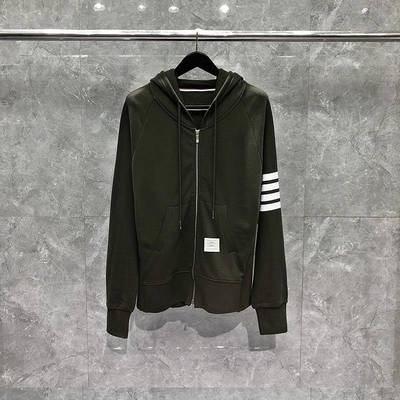 TB拉链卫衣男连帽男女情侣帽衫春秋休闲开衫四条杠运动外套军绿色