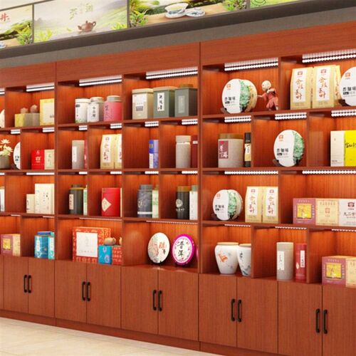 L!茶叶展示柜柜子陈列柜货架货柜展柜实木生P态板可新款产品柜储