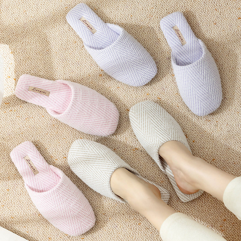 日式情侣棉拖鞋女士家居室内用秋冬季包头简约防滑软底冬天拖鞋男