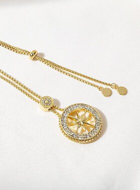 欧美复古文艺宫廷风气质少女圆形项坠项I链微镶锆石时髦星形项链