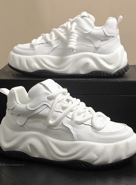 潮男小白鞋厚底增高松糕q鞋2024新款紫色板鞋男士百搭简约休闲鞋