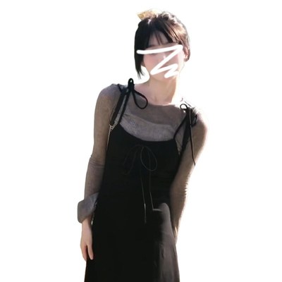 早秋韩系氛围感穿搭黑色吊带连衣裙子女202MP4新款小个子一整套装
