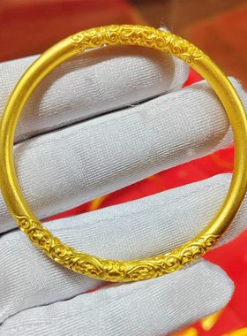 金包银手镯女古法卷草纹手环素圈实心闭口唐草纹镯子送女友送妈妈