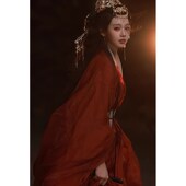 红色复原战国袍汉服古风直裾大袖 冬 中国风舞R蹈演出服套装 衫 古装