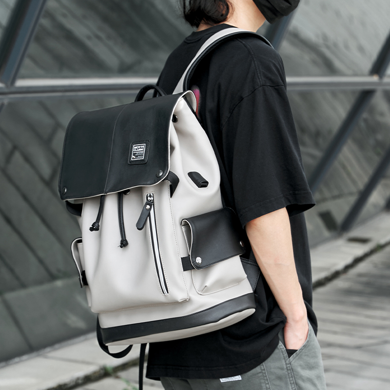 皮质双肩包男大容量电脑包中学大学生书包通勤出行背包户外旅行包