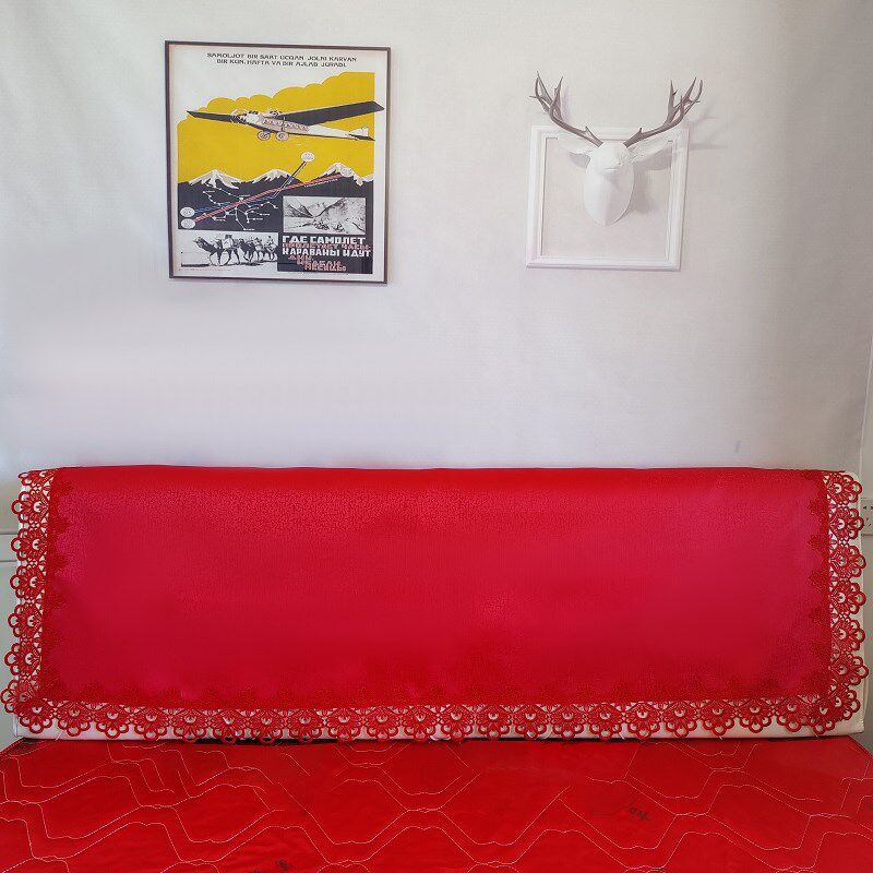 大红色喜庆蕾丝通用型轻奢床上结婚庆床头套罩万能型遮丑防尘盖布