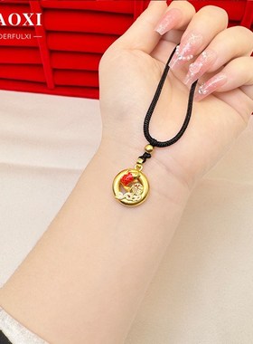 珐琅沙金项链吊坠女送挂绳越南古法仿真黄金O色古风新中式八宝罗