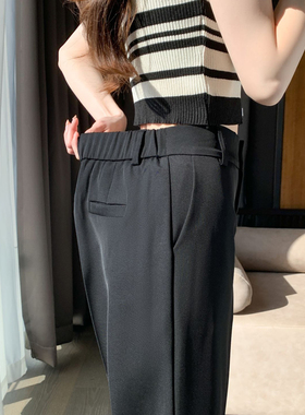 黑色九分西e装裤女高腰烟管春秋哈伦裤夏薄款小个子后松紧宽松直