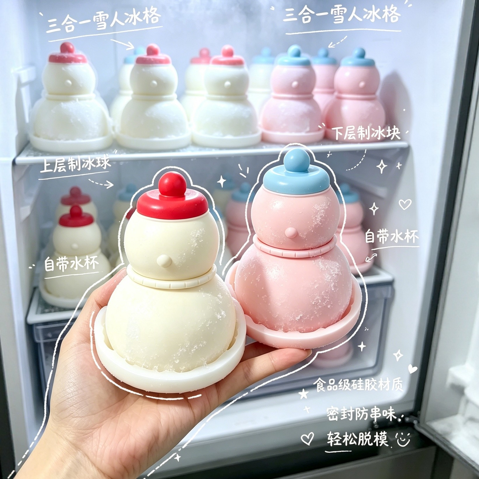 雪人冰格家用三合一密封捏