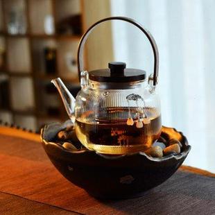 手工耐热玻璃煮茶壶树纹大号蒸煮两用明火围炉煮茶电陶炉高端家用