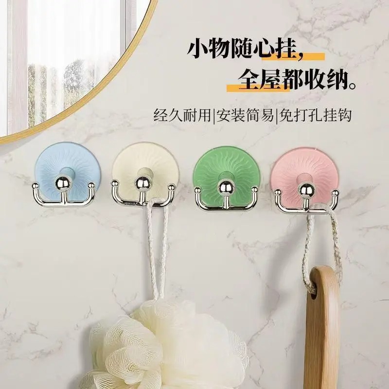 【颜色随机】免打孔!马卡龙色系强力粘挂钩 浴室厨房门后收纳Q