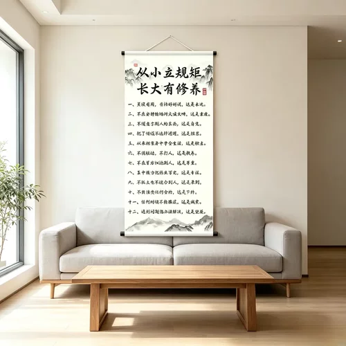 《从小立规矩》挂画新中式育儿卷轴字画玄关客厅书房装饰画Q