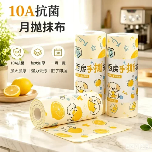 周抛抹布加厚厨房手撕懒人百洁布10A抗菌干湿两用一次性洗碗布-Q
