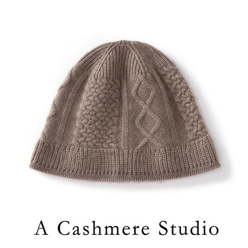 扭花针织渔夫帽女显脸小冬季休闲百搭加厚保暖 100纯山羊绒毛线帽