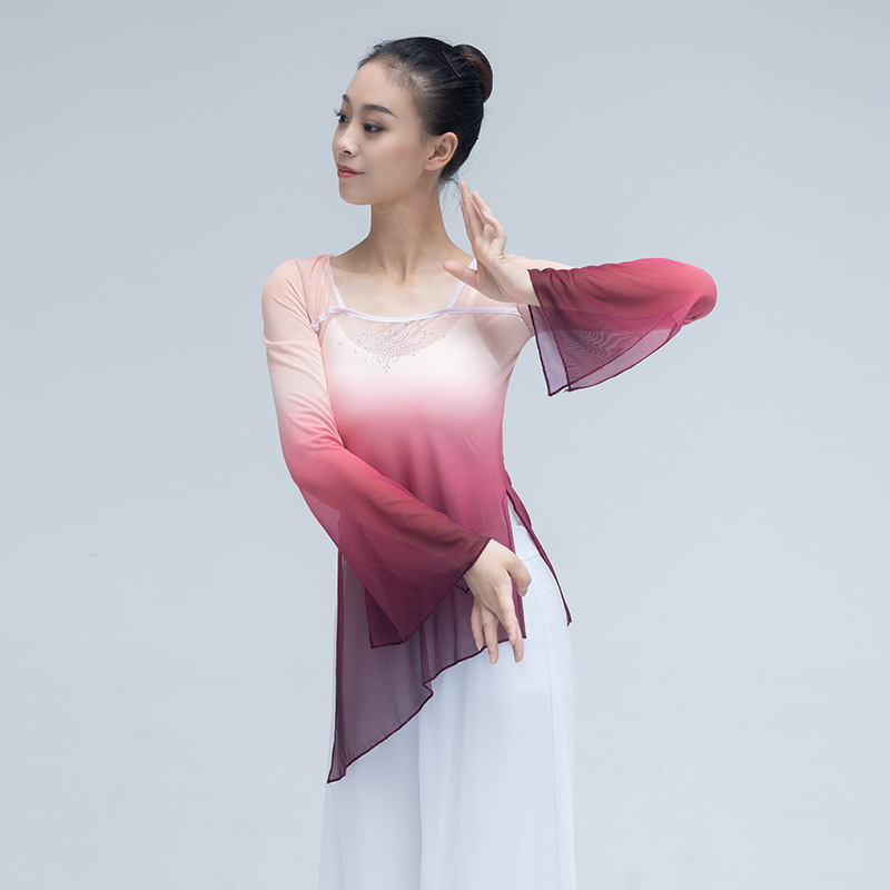 日本无印MUJIE古典舞身韵纱衣舞蹈练功服中国舞艺考渐变女上衣芭