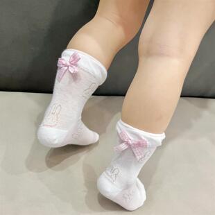 新生婴儿袜子春夏薄款0到3个月a类棉无骨网眼透气长筒不勒腿宽松