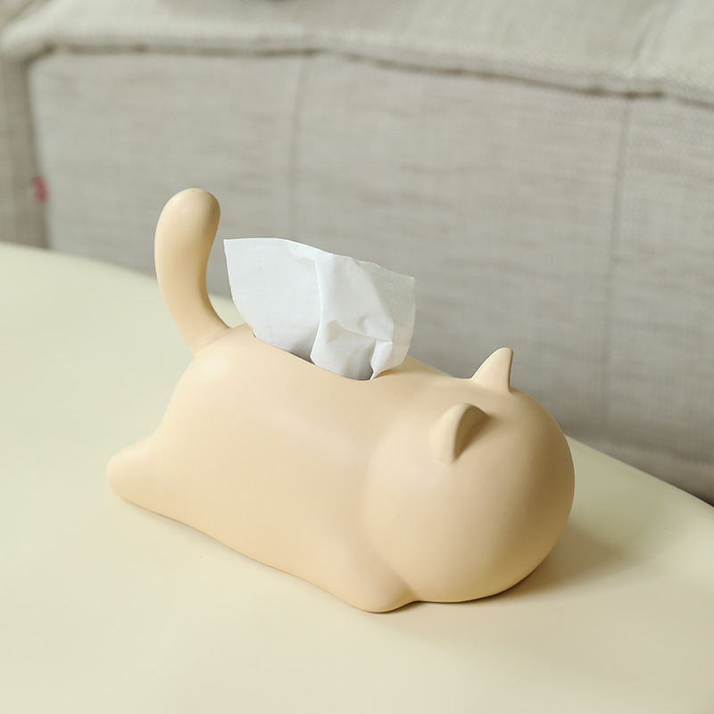 可爱创意猫咪陶瓷纸巾盒摆件